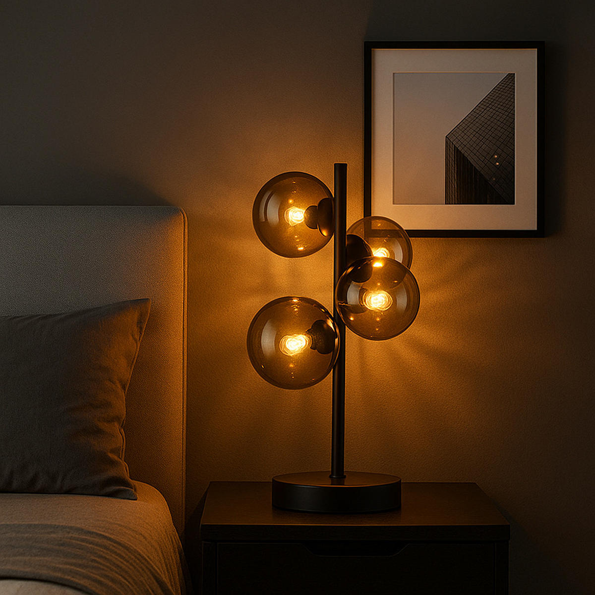 LED TISCHLEUCHTE Metall Schwarz Glas Rauchgrau - Grau, Glas (24/19/48cm) - Globo Lighting