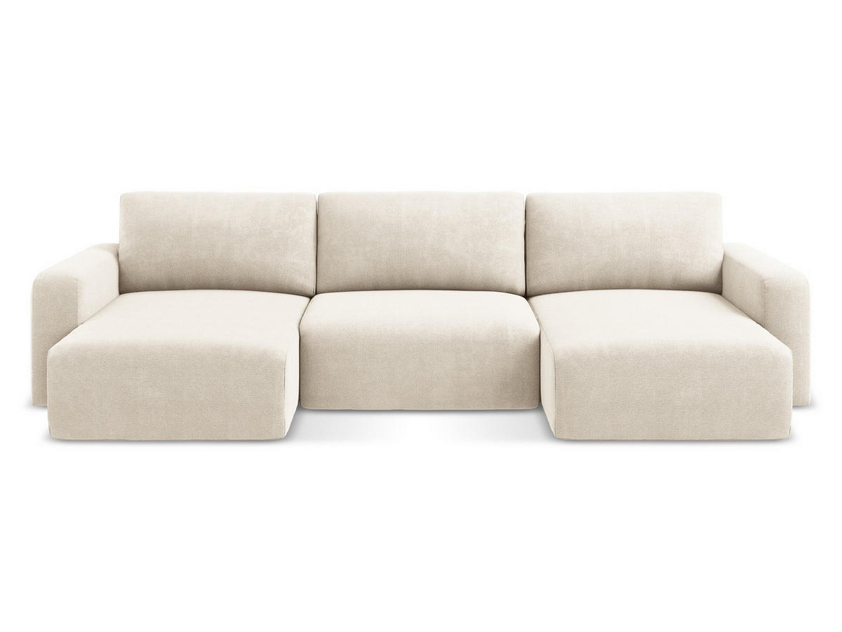 WOHNLANDSCHAFT Chenille Stoff Beige - Beige/Creme, Kunststoff/Textil (332/79/149cm) - Makamii