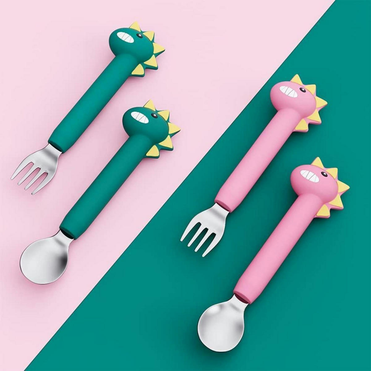 BABY Besteckset 2-teiliges Set Dinosaurier Grün - Grün, Kunststoff