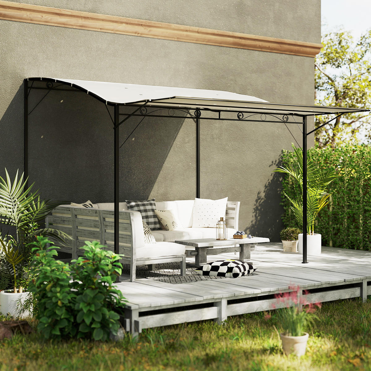 PAVILLON mit klappbarer Dacherweiterung, wetterfest, 3 x 2,5 m, moderner Outdoor-Pavillon in Cremeweiß - Creme, Metall (300/250/250cm)