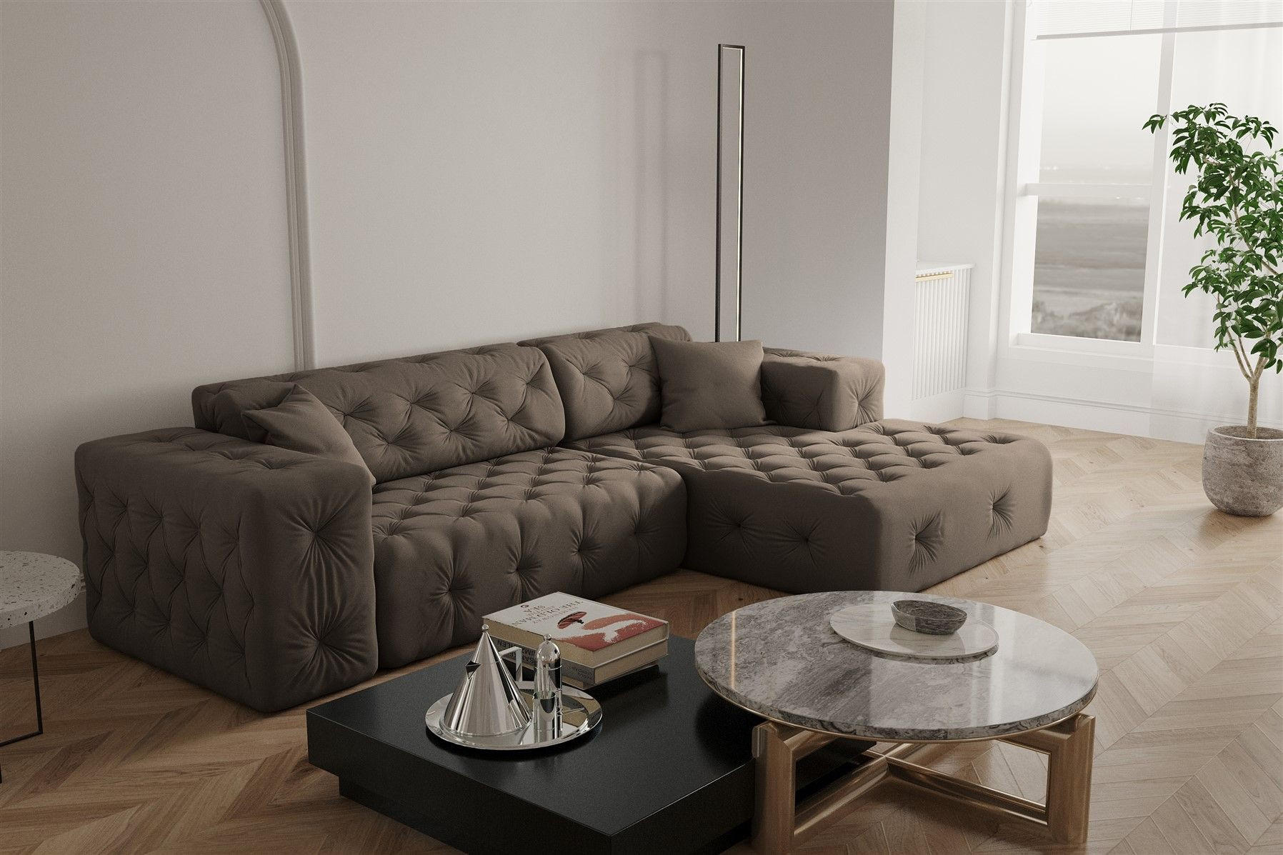 ECKSOFA Chantal - Braun, Holzwerkstoff/Textil (266/171cm) - Fun Möbel