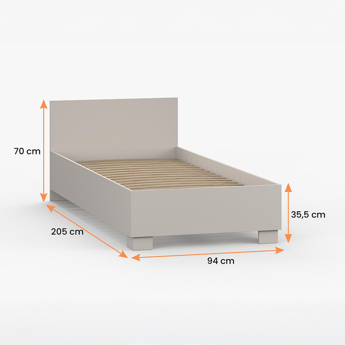 BETT 90×200 JONAS IV 36 Kaschmir/Kaschmir - Kaschmir, Holzwerkstoff - imoebel24