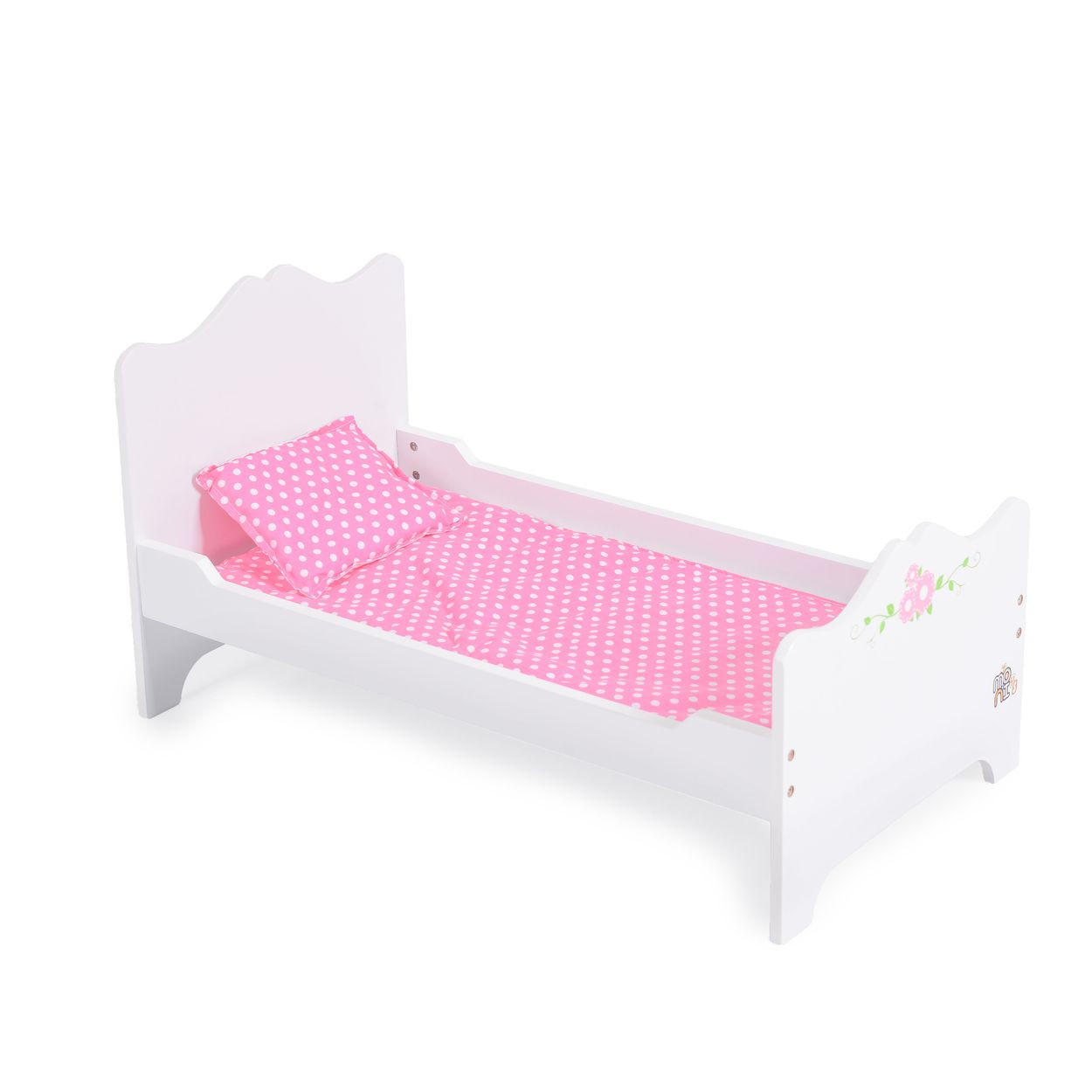PUPPENBETT PH12B019 weiß 48 x 32 cm, Holz, Kissen, Unterlage, Bettgestell, ab 3 Jahren - Weiß, Holz (32/30/48cm) - Moni