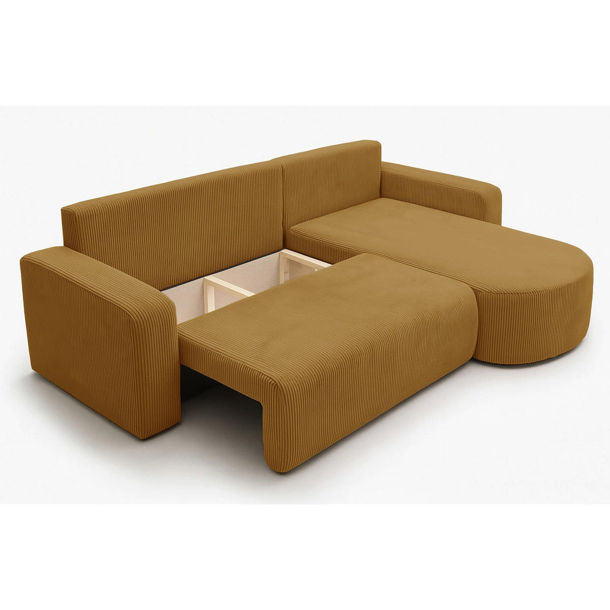 ECKSOFA mit Schlaffunktion Teeo L-Form universal mit Bettkasten Senfgelb Cord - Currygelb/Schwarz, Kunststoff/Textil (275/170cm) - Homebook