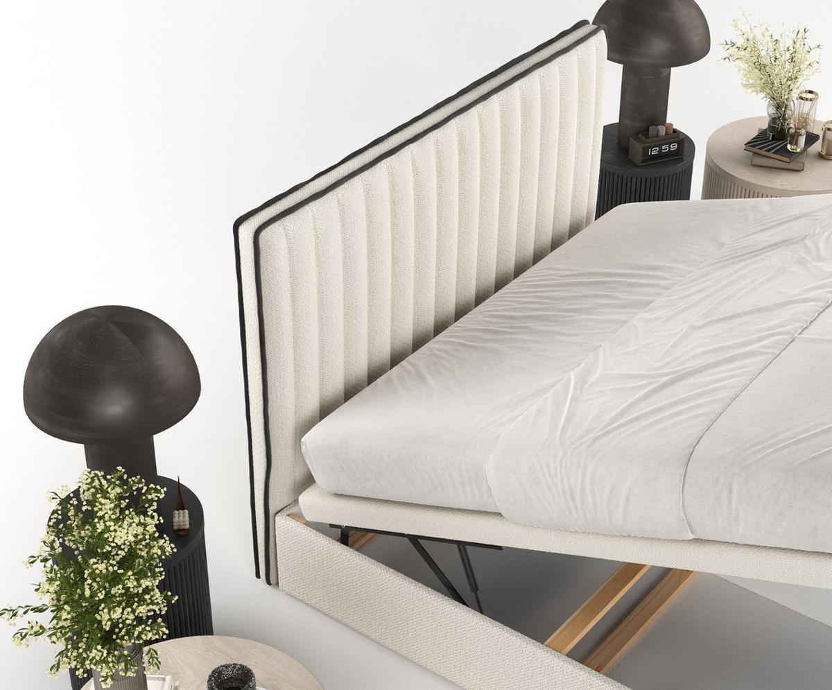 POLSTERBETT Keva mit Stauraum 120/200 cm Hellbeige im Alta Stoff - Sandfarben/Schwarz, Holz/Holzwerkstoff (120/200cm) - AltaBeds