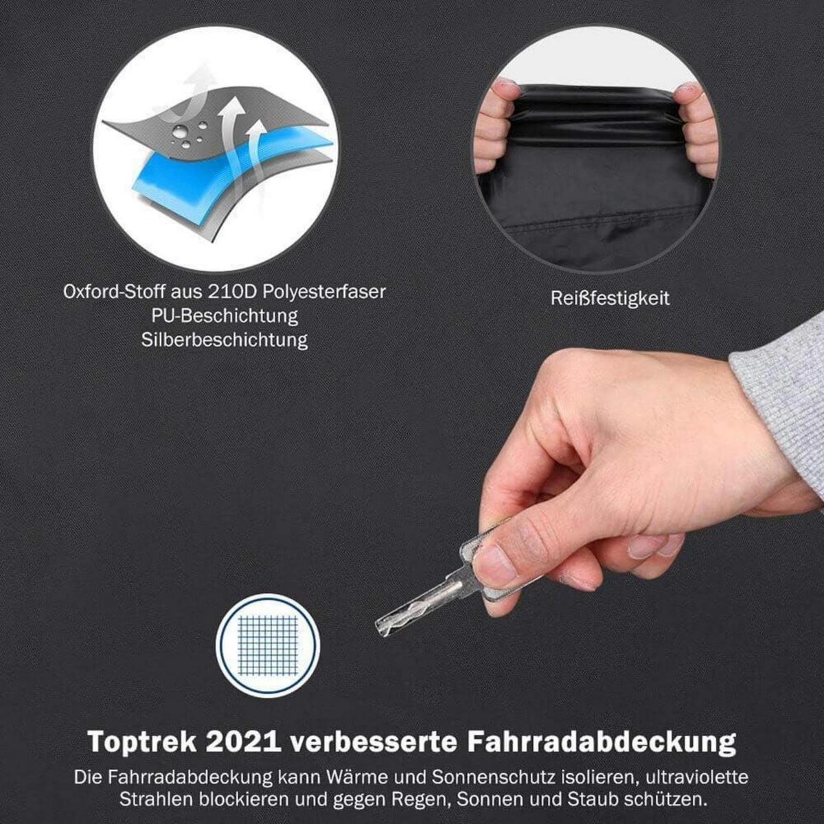 FAHRRADABDECKUNG 210D Oxford-Gewebe Wasserdicht 200 x 110 x 70 cm - Schwarz, Textil (70/200/110cm)