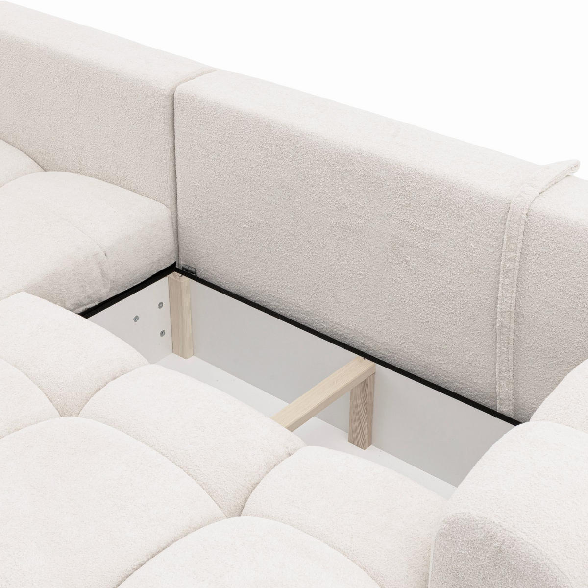 ECKSOFA CALM L Links mit Schlaffunktion 140x215 Webstoff weiß - Schwarz/Weiß, Holz/Kunststoff (261/151cm) - Muffo