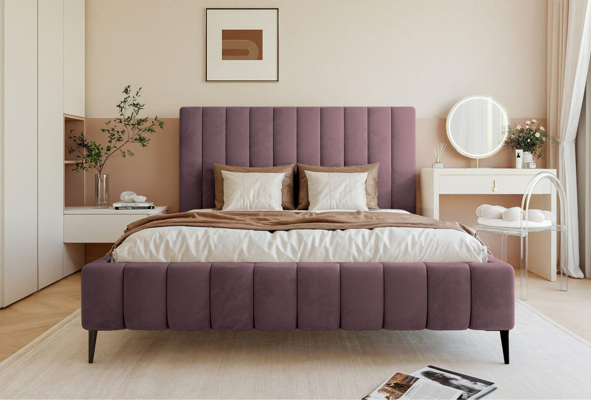 POLSTERBETT Fiarro mit Metallfüßen, Violett, Velours, 160x200 cm - Lila, Textil/Metall (160/200cm) - Selsey