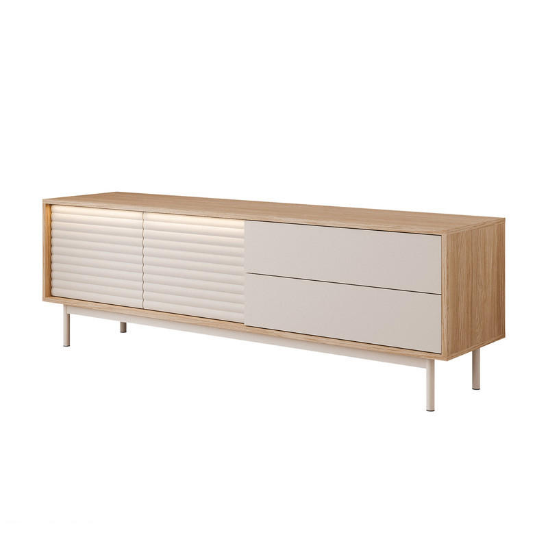TV-LOWBOARD LUSSO mit LED-Beleuchtung, 160 cm Eiche - Eichefarben, Holzwerkstoff/Metall (160/53/40cm) - Idohome