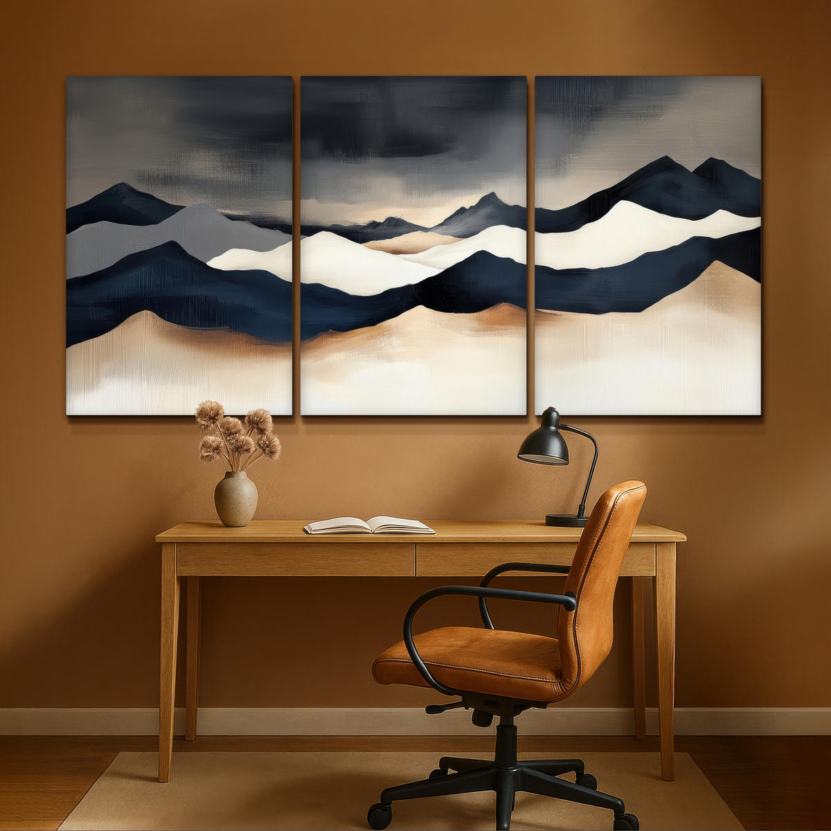 LEINWANDBILD 3er Set Landschaft - Abstrakt - Modern 240x120 cm - Dunkelblau, Textil (240/120cm) - MuchoWow