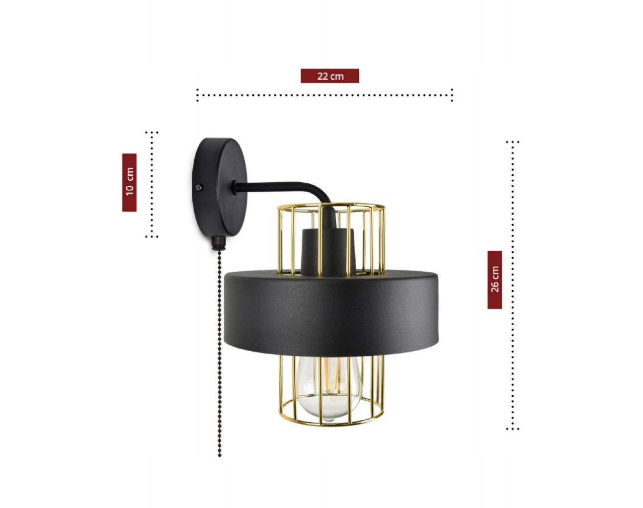 WANDLEUCHTE LOFT - Goldfarben/Schwarz, Metall (22/26/20cm) - kiki design