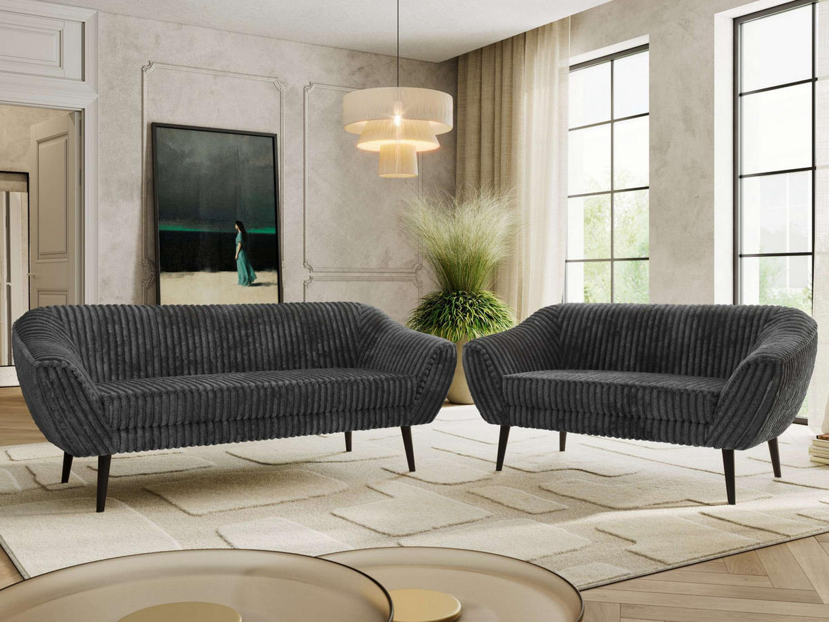 SEDACÍ SOUPRAVA 3+2 PIRS - Šedá Manšestr - Černé nohy - šedá/černá, kompozitní dřevo/textil (180/75/74cm) - MKS