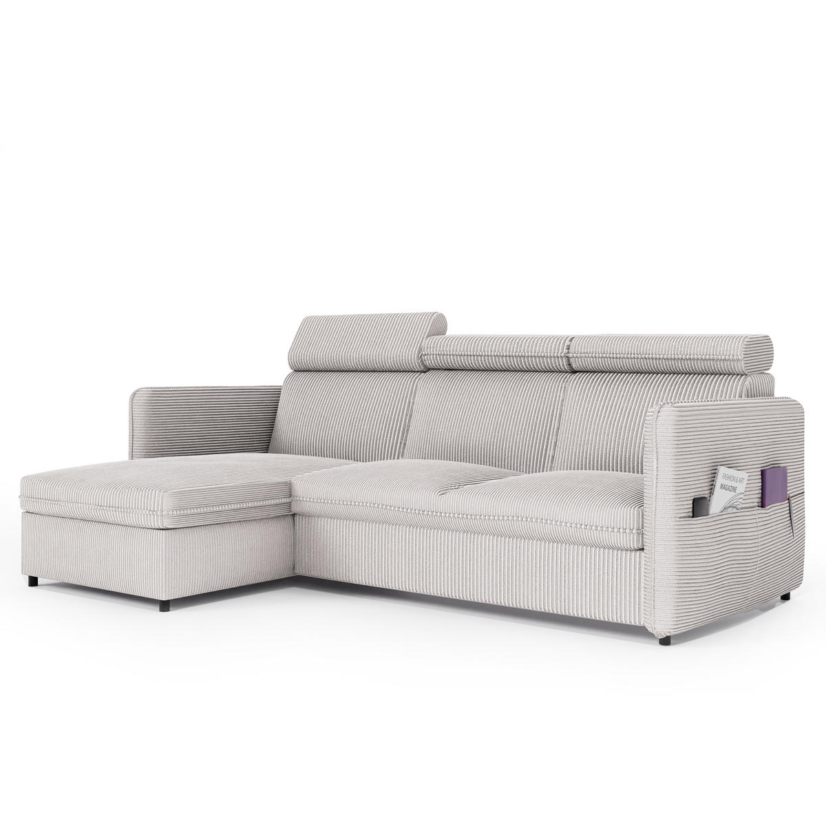 ECKSOFA mit Schlaffunktion und Bettkasten, Beige - Beige, Holzwerkstoff/Textil (220/140cm) - Idohome