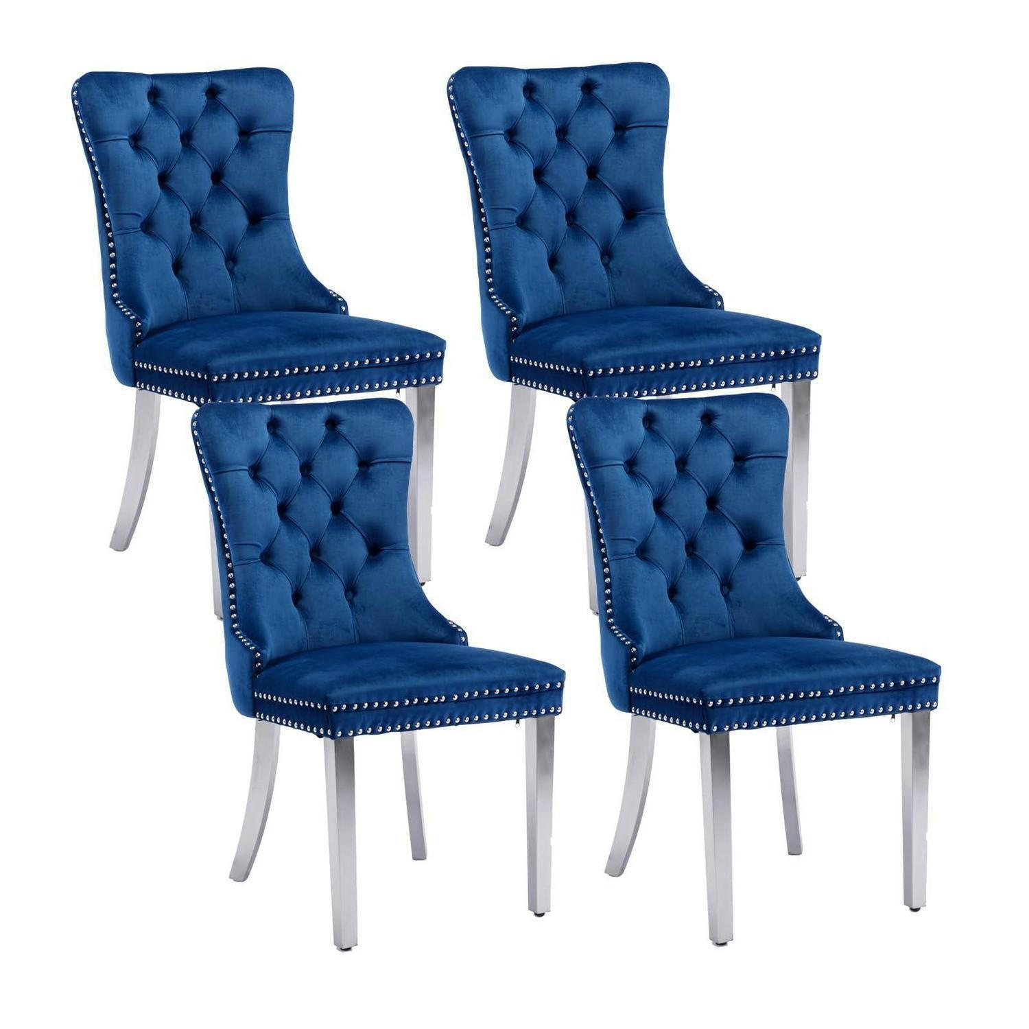 ESSZIMMERSTÜHLE 4er Set Samt Blau mit Edelstahlbeinen - Blau, Textil (50/95.2/62cm)