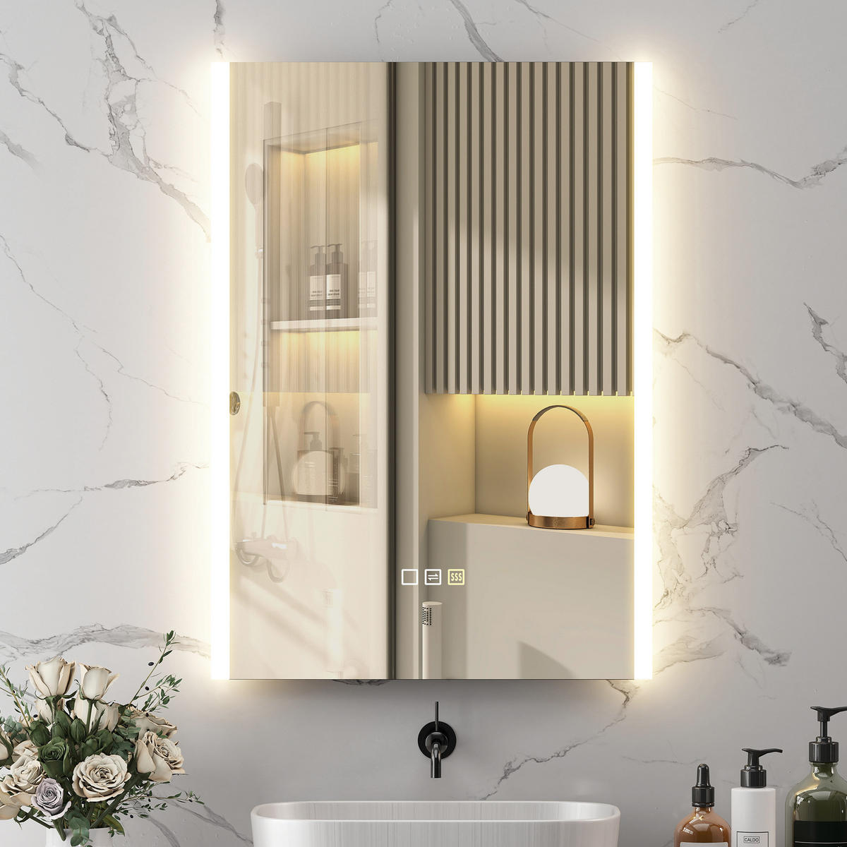 BADSPIEGEL mit 3-farbiger LED-Beleuchtung und Memory-Funktion, 70 x 50 x 3 cm ,Silber - Silberfarben, Glas (70/50/3cm) - Vallsero