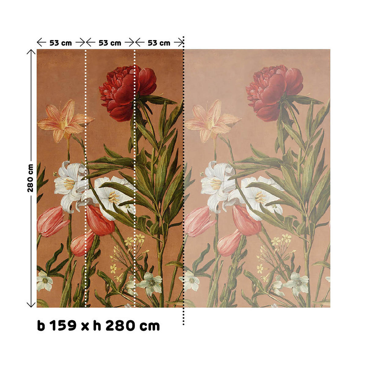 FOTOTAPETE Gemalte Blumen 280x159cm - Terracotta, Papier/Kunststoff (159/1cm) - Sublime