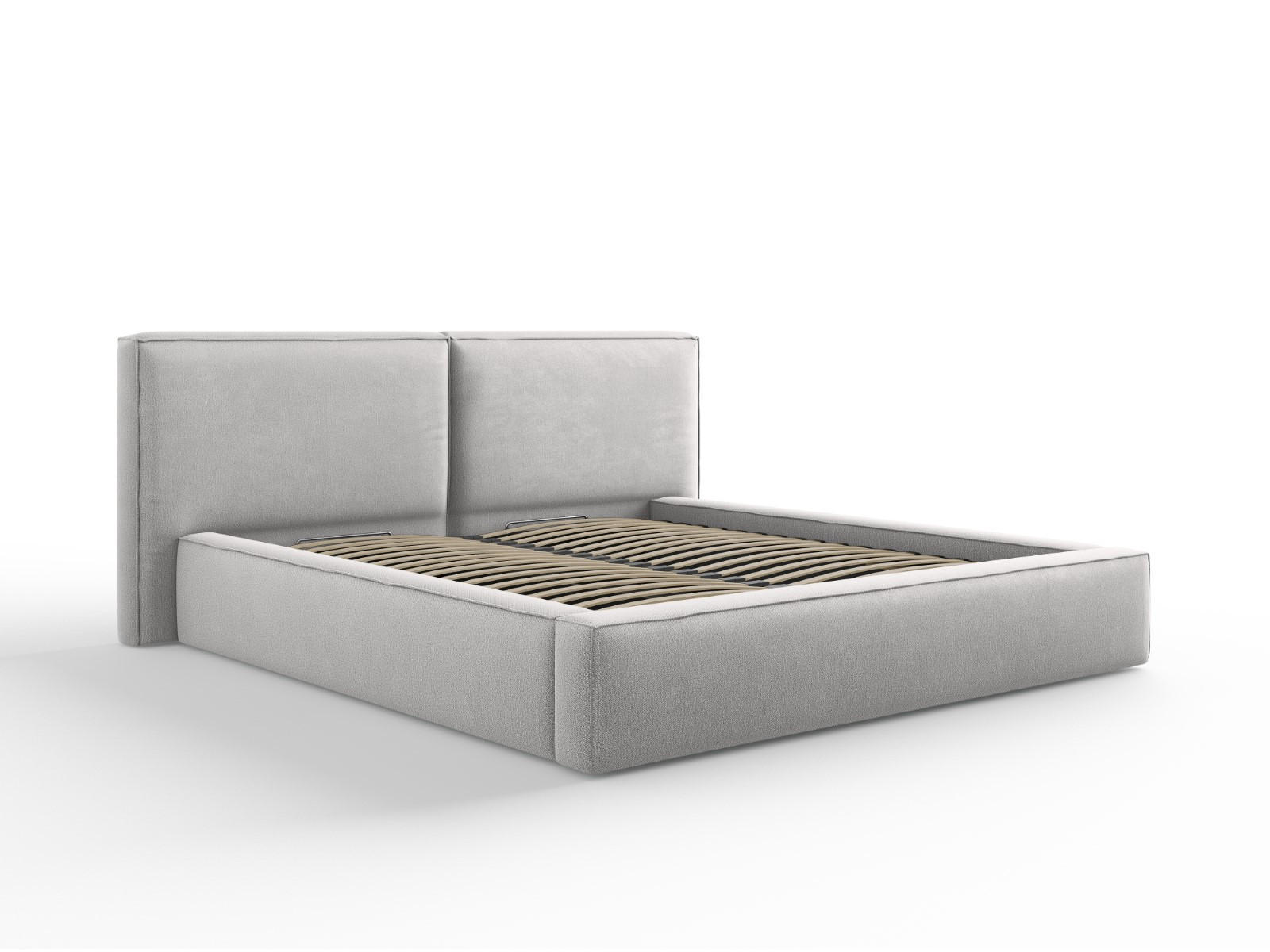 BETT mit Bettkasten und Kopfteil Jodie aus strukturiertem Stoff hellgrau 180x200cm - Hellgrau, Textil (180/200cm) - Micadoni
