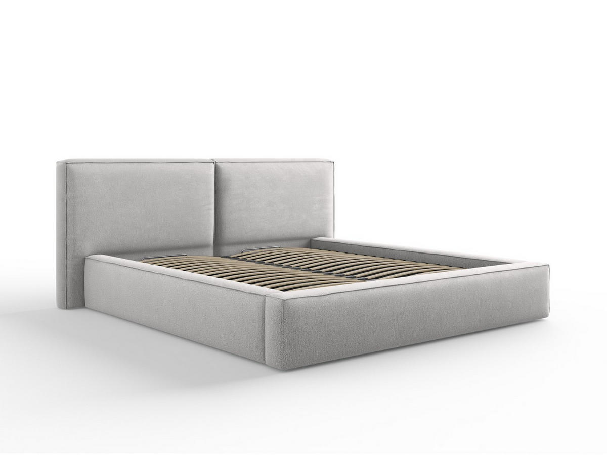 BETT mit Bettkasten und Kopfteil Jodie aus strukturiertem Stoff hellgrau 180x200cm - Hellgrau, Textil (180/200cm) - Micadoni