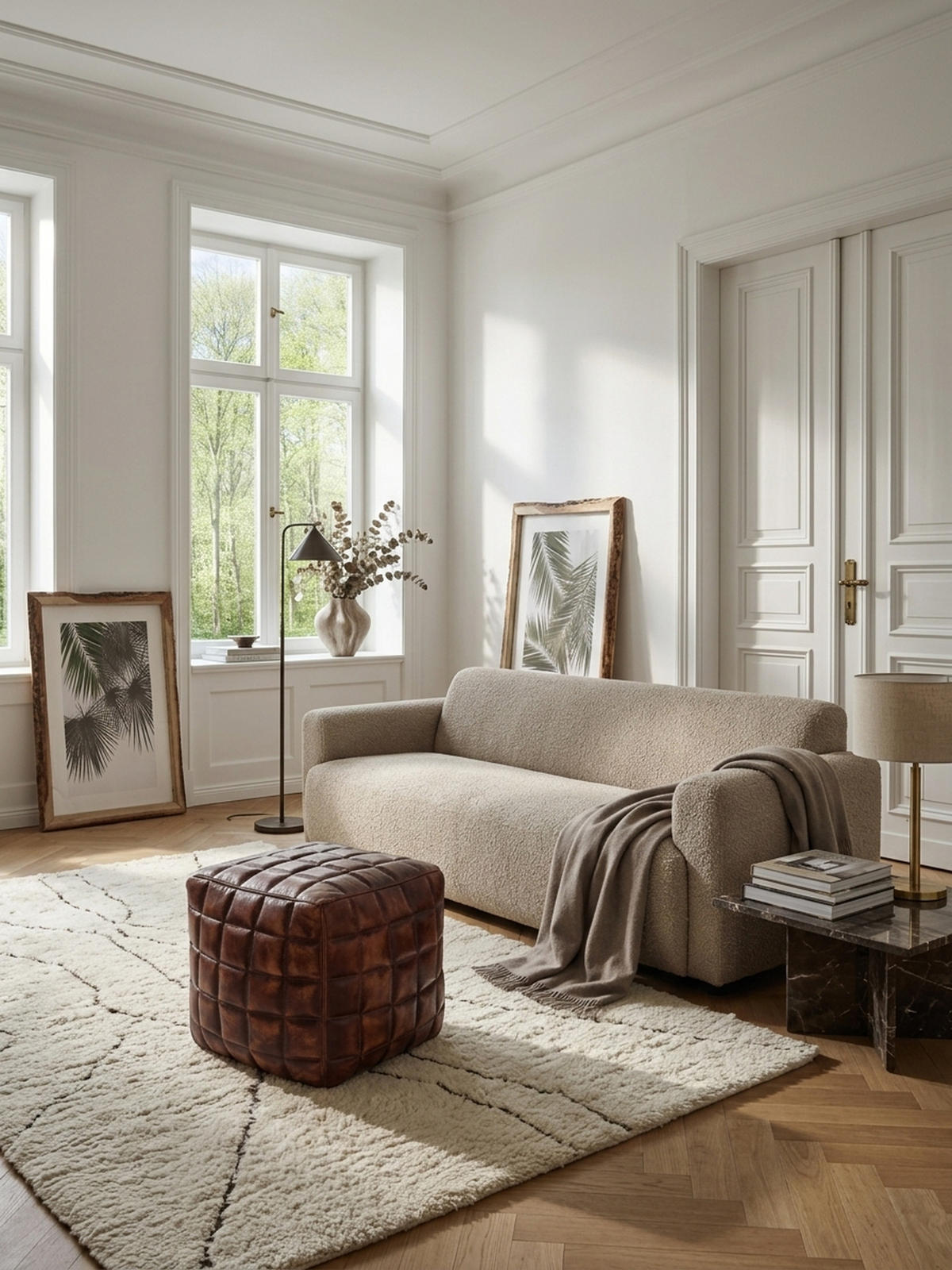 SITZHOCKER – Echtleder, 41x39x39 cm, abgesteppte Quadrate, Used-Look - Braun, Leder (39/41/39cm) - KADIMA DESIGN