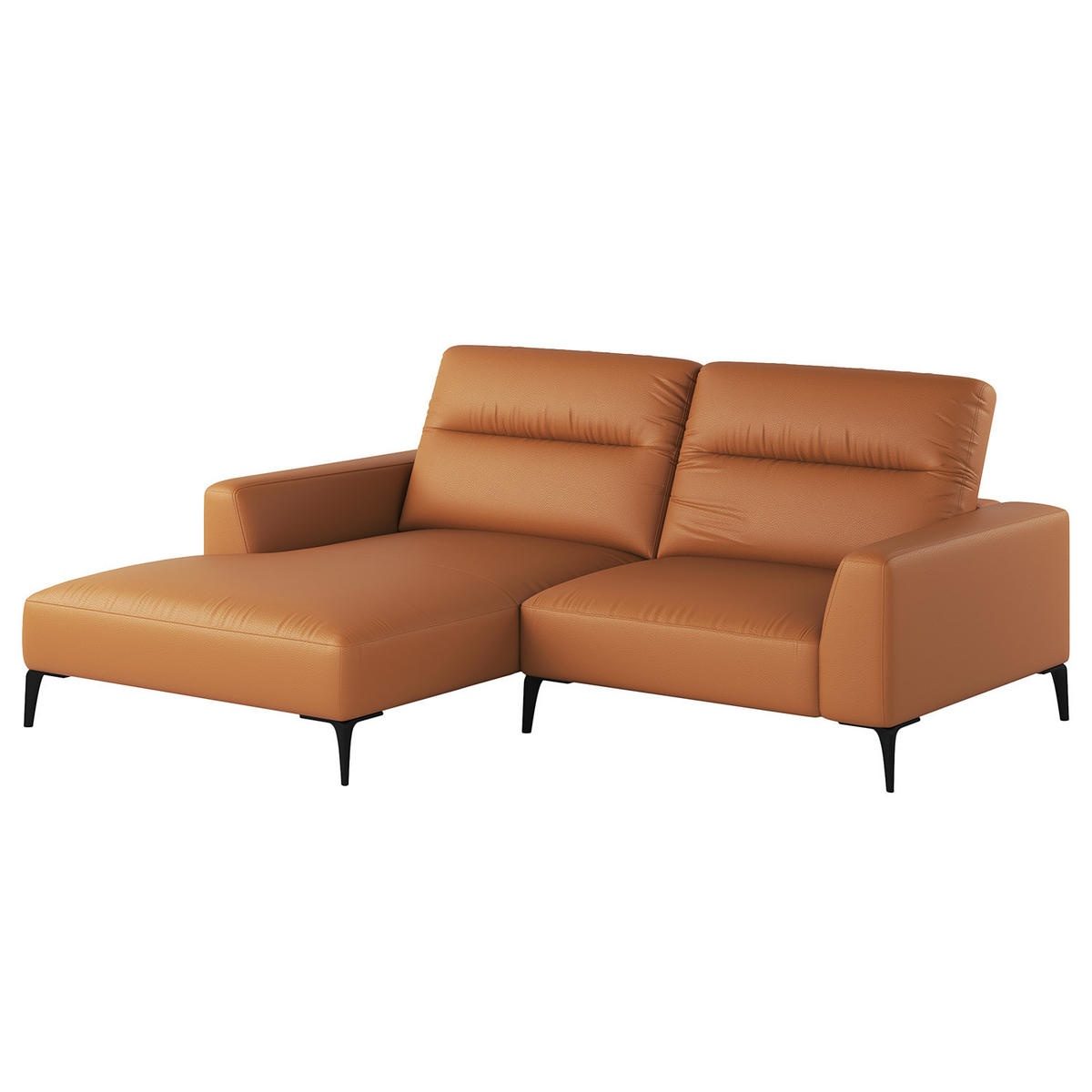 1,5-SITZER ECKSOFA mit Longchair - Cognac/Schwarz, Leder/Metall (232/180cm) - home24