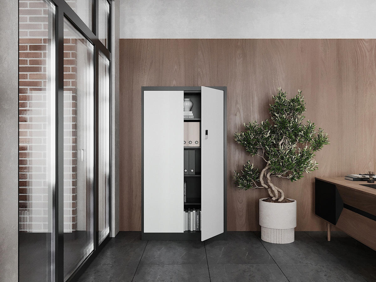 AKTENSCHRANK Daniel - Anthrazit/Weiß, Metall (90/185/40cm) - Jan Nowak