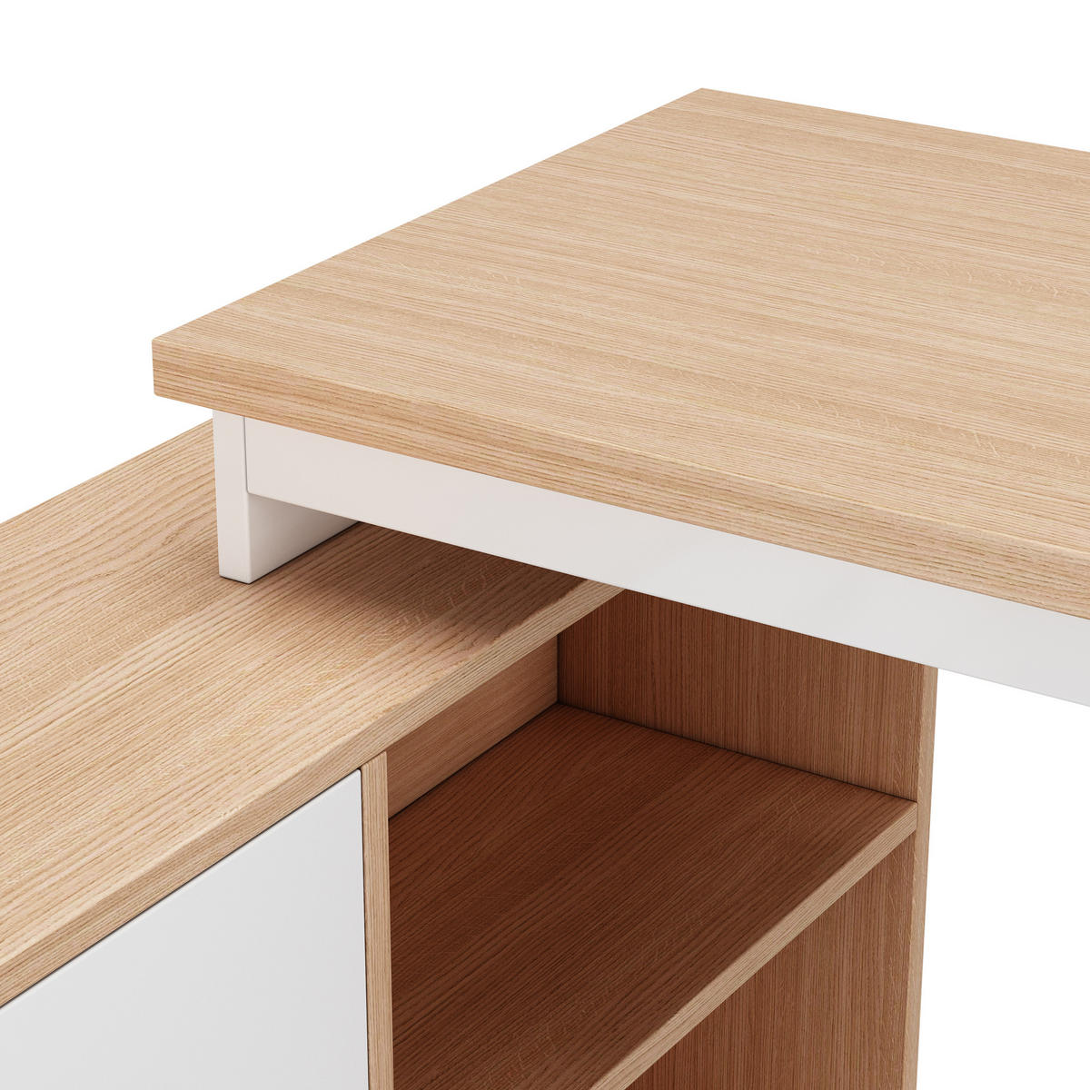 BÜROSCHREIBTISCH in natur & weiß mit stahlgestell, 3 schubladen & 2 offenen fächern - Naturfarben, Holzwerkstoff (100/147/75.3cm) - Urban Meuble