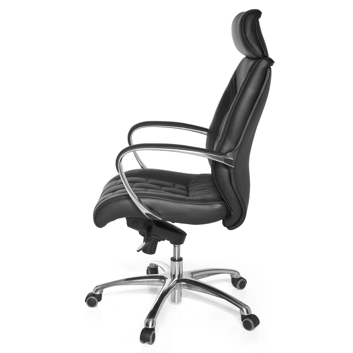 BÜROSTUHL Echtleder mit Wippfunktion und Armlehnen Drehbar belastbar bis 120 kg X-XL - Silberfarben/Schwarz, Leder/Metall (66/128/62cm) - KADIMA DESIGN