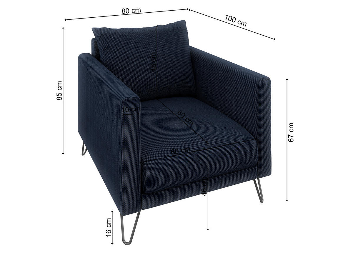 SITZGARNITUR 3+2+1 Harmony Marineblau Chenille - Schwarz/Dunkelblau, Holz/Textil (200/85/100cm) - S-Style Möbel