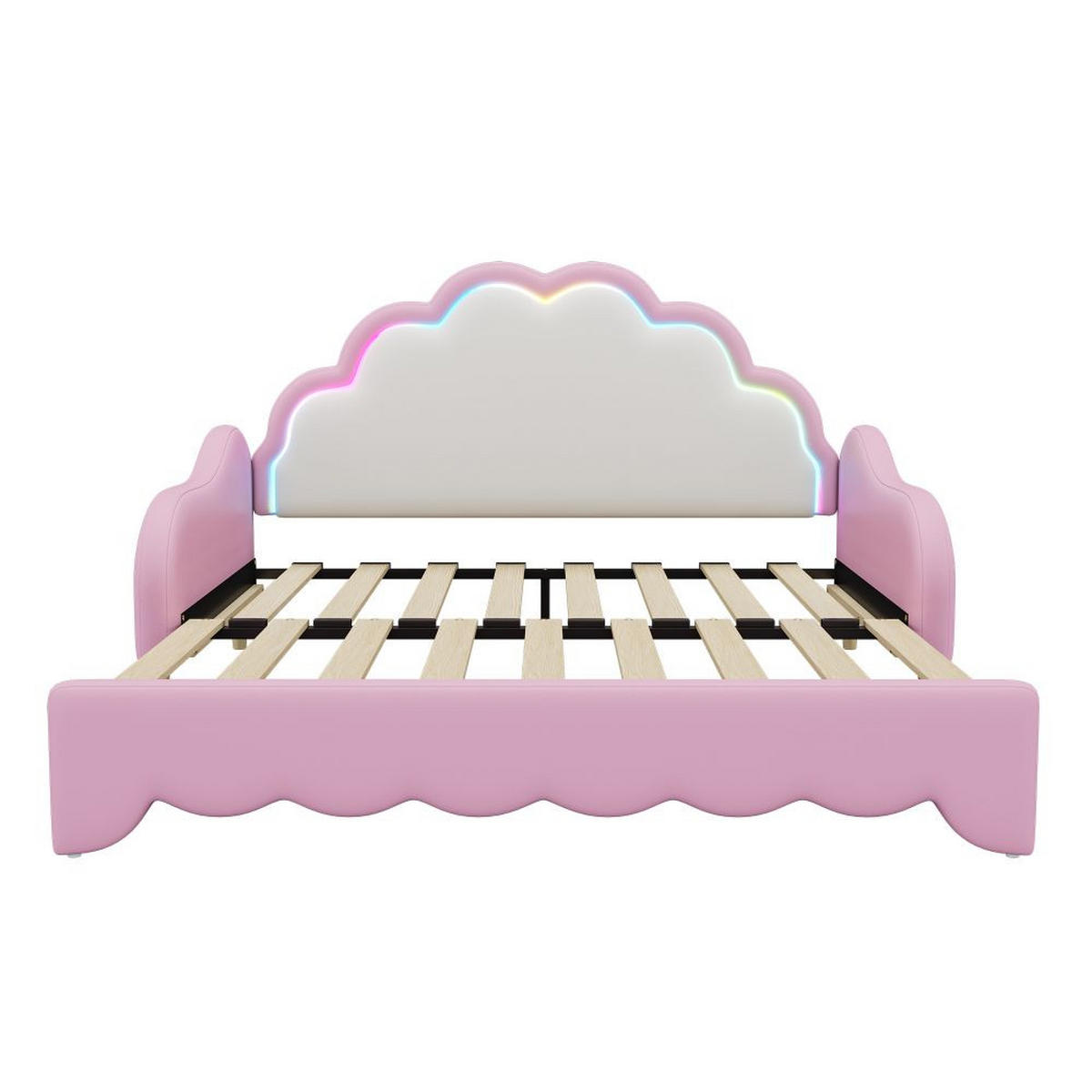 SOFABETT 140/200 cm in Rosa mit Matratze und Umgebungslicht - Pink, Leder/Holz (113/99/151cm) - KOMHTOM