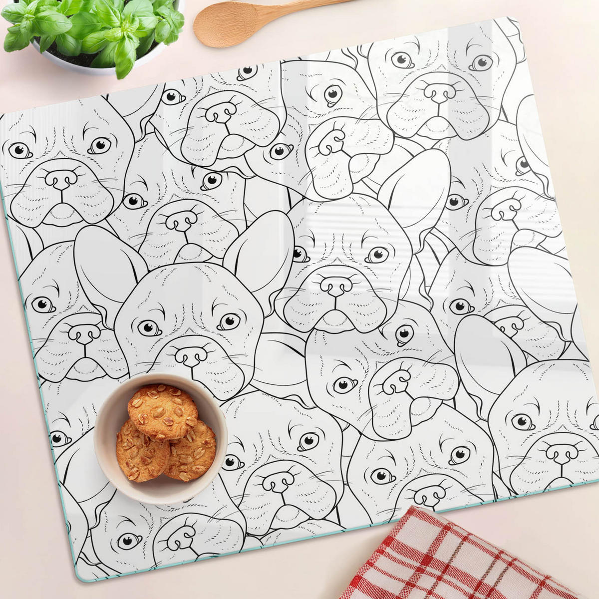 GLASPLATTE 60x52 cm Bulldoggen - Beige/Olivgrün, Glas (60/0.4/52cm) - TULUP