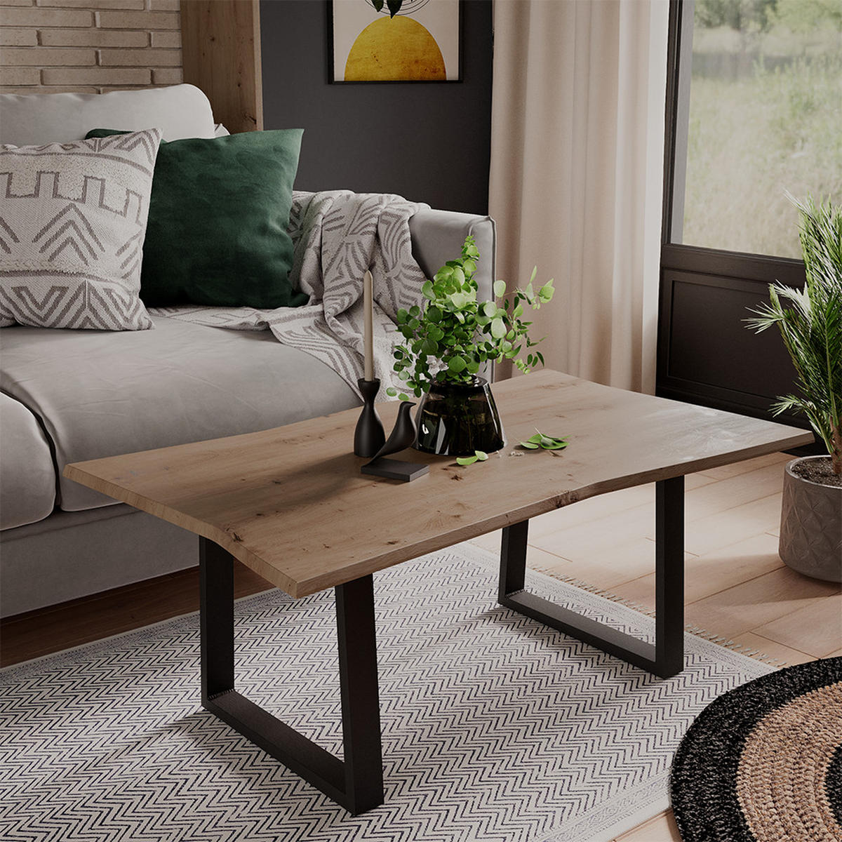 COUCHTISCH Yan Artisan 100 x 60 cm - Hellgrau, Holzwerkstoff (60/100/40cm) - Vicco