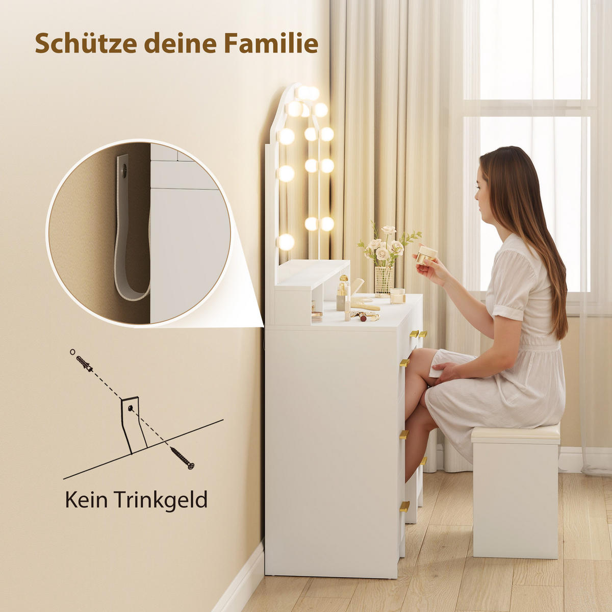 SCHMINKTISCH DE-10863 Weiß - Weiß, Holzwerkstoff (40/150/110cm) - ComfortXL
