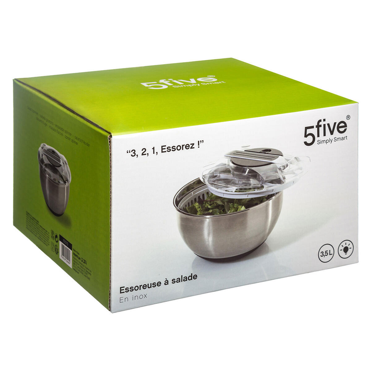 SALATSCHLEUDER mit Hebel, Edelstahl, Kunststoff, Silberfarben, 3.5 Liter - Silberfarben, Metall (28/17cm) - 5five Simply Smart