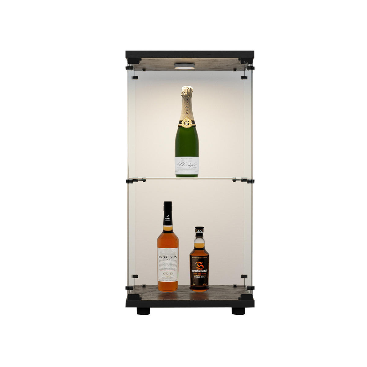 STANDVITRINE 40x86cm Schwarz mit Spots abschließbar, 2 Böden - Schwarz, Glas (36.5/86.2/40.35cm) - SHOPENTRA