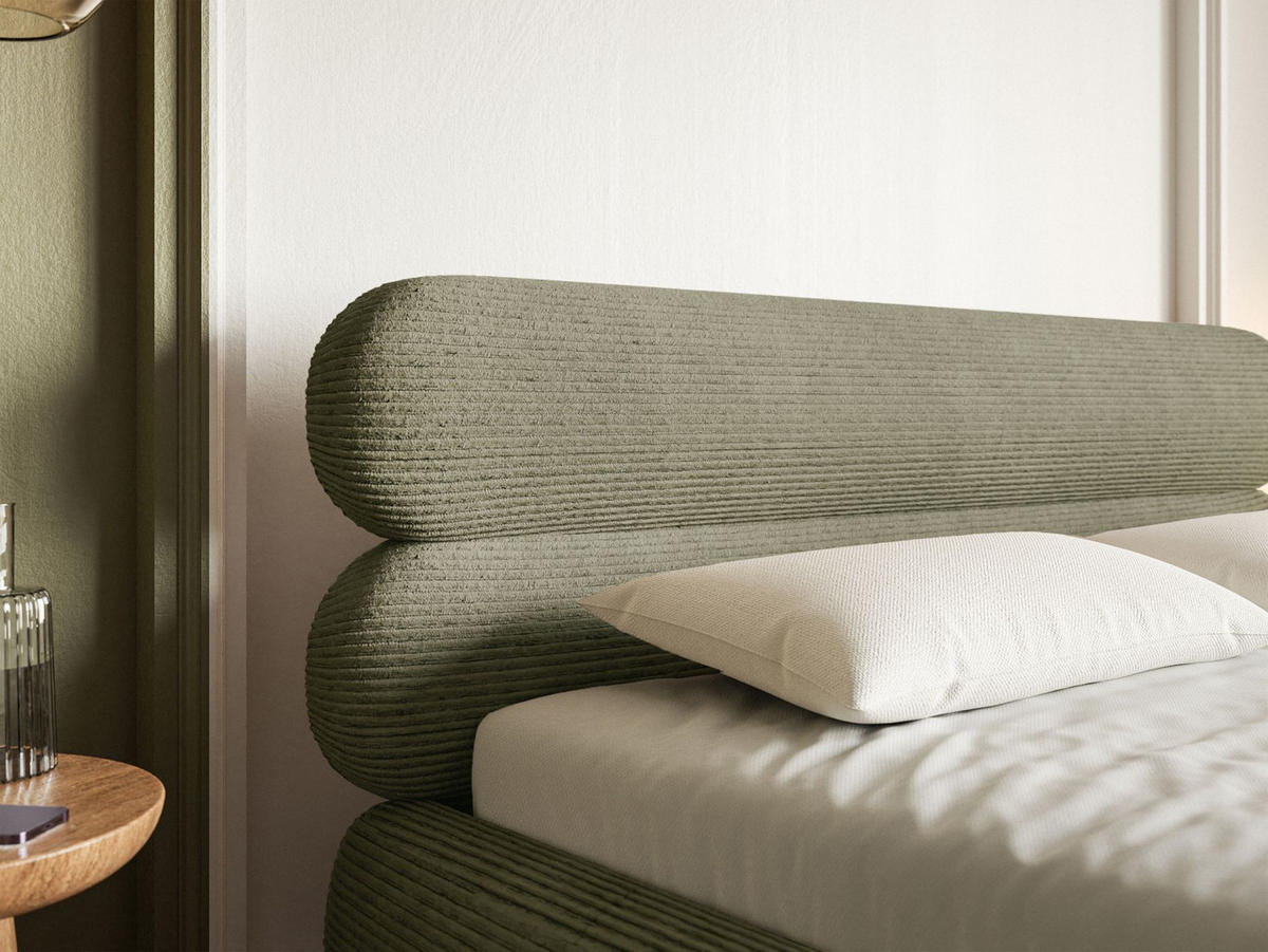 POLSTERBETT Roule Cord Olivgrün 160x200 cm - Goldfarben/Olivgrün, Textil/Metall (160/200cm) - Selsey