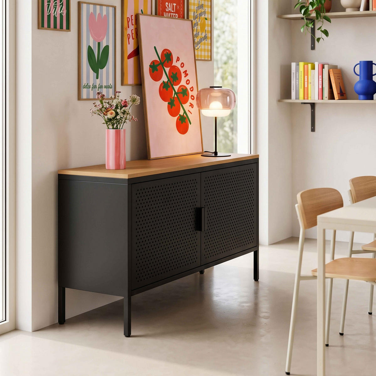 SIDEBOARD 100 cm, Schwarz - Schwarz, Metall (100/60/40cm) - Oviala