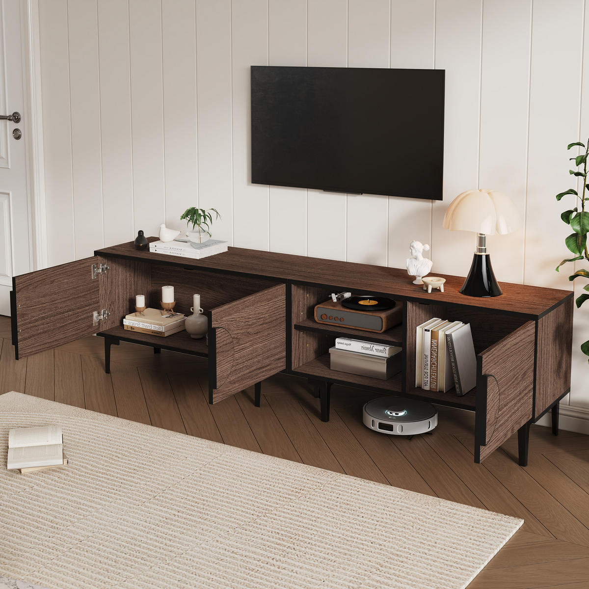TV-BOARD 180x35x49Cm 2 Türen Walnuss 80 Zoll - Trüffeleichefarben/Naturfarben, Holzwerkstoff (35/49/180cm) - FLIEKS