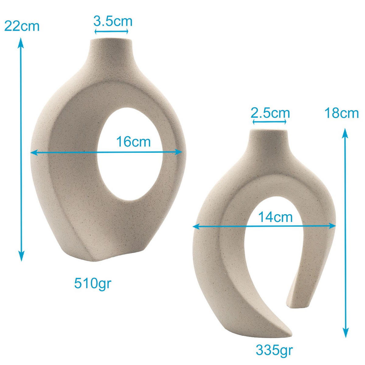 KERAMIK VASE (2er-Set) - Weiß, Keramik (22cm) - Intirilife