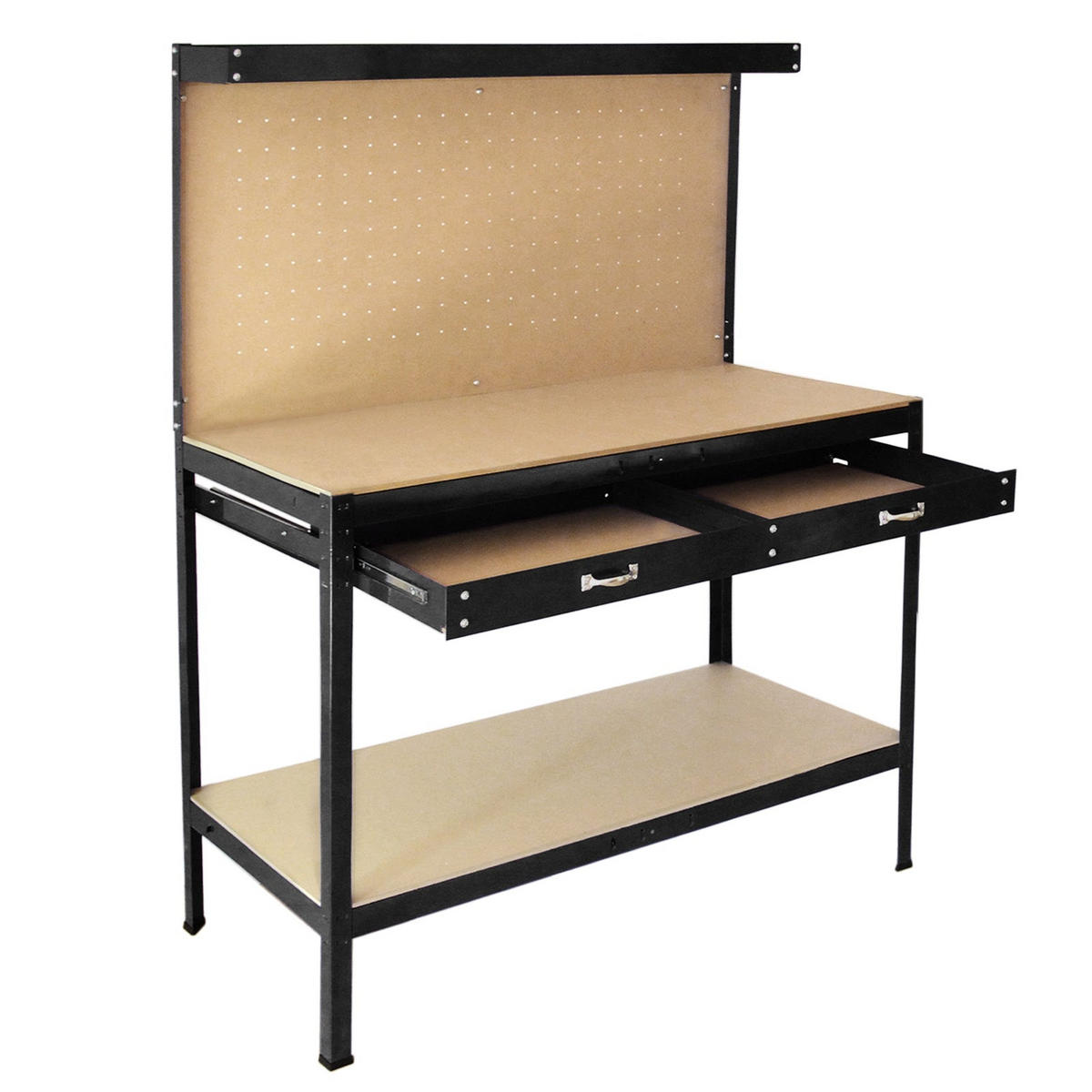 WERKBANK mit Stecktafel und Schublade Schwarz - Schwarz, Metall (120/155/60cm) - Monster Racking
