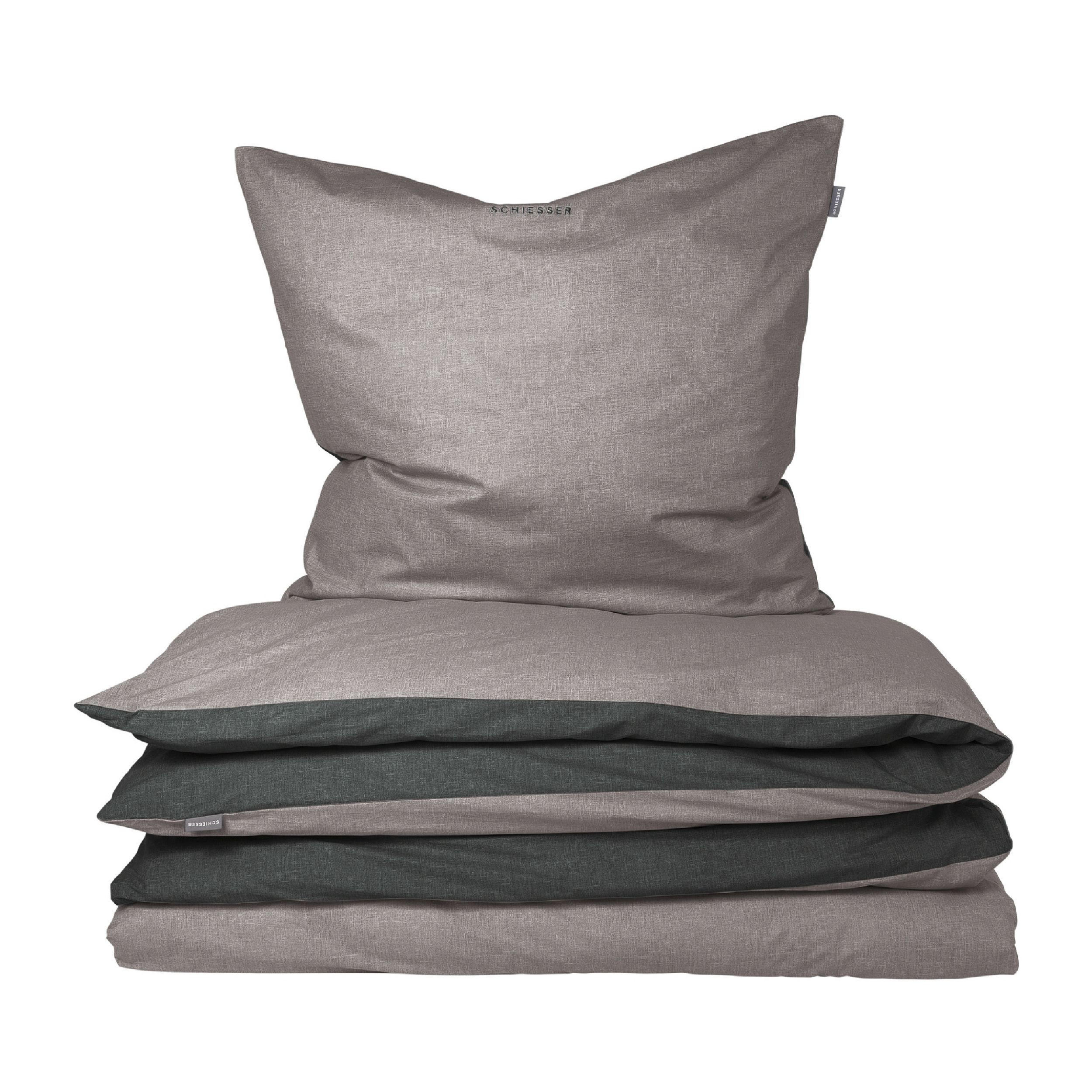 BETTWÄSCHESET Doubleface - Renforcé - 2-teilig - 155 x 220 cm - Grau-Schwarz - Schwarz, Textil (155/220cm) - SCHIESSER