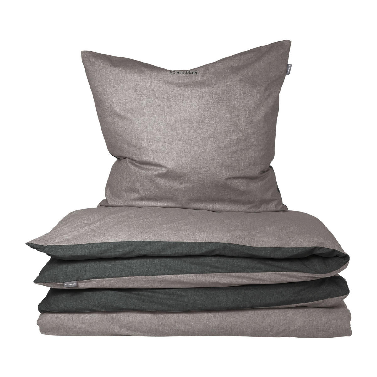 BETTWÄSCHESET Doubleface - Renforcé - 2-teilig - 135 x 200 cm - Grau-Schwarz - Schwarz, Textil (135/200cm) - SCHIESSER