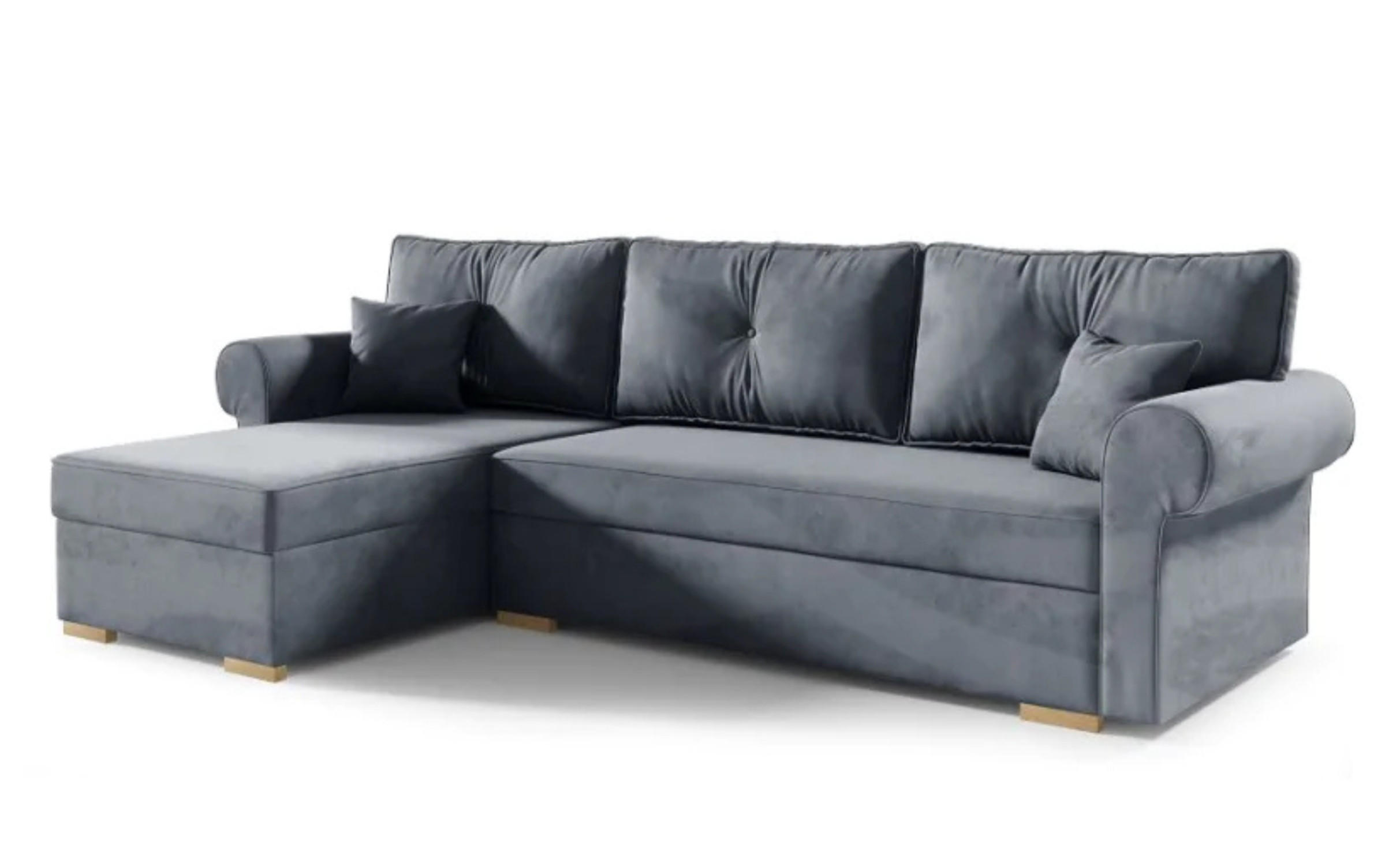 ECKSOFA LION, L-Form mit Schlaffunktion und Bettkasten, Dunkelgrau, Veloursstoff, links - Dunkelgrau, Textil (238/85cm) - Sepro Meble