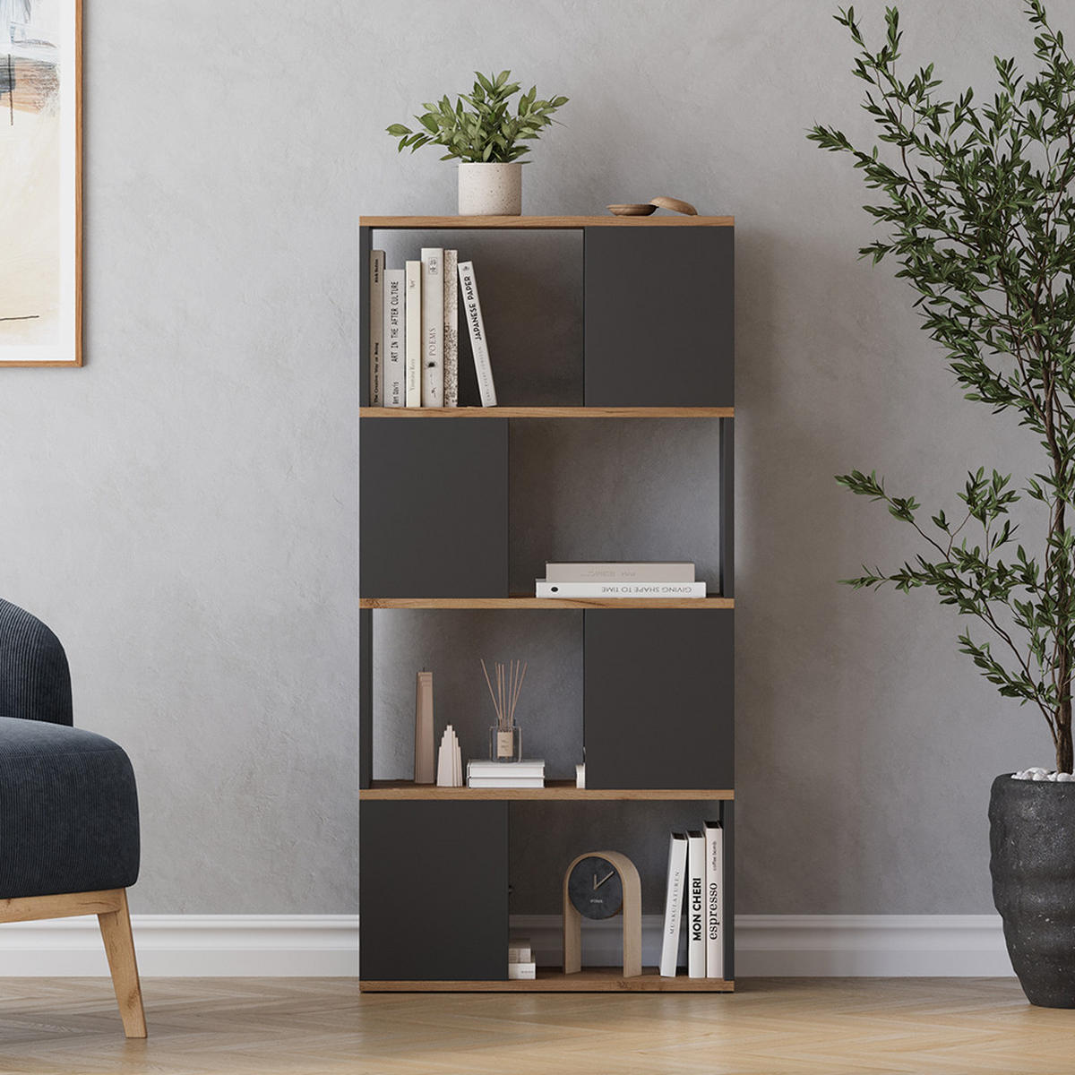 RAUMTEILER Eneos Anthrazit/Goldkraft Eiche 60 x 124.5 cm - Anthrazit/Eiche Wotan, Holzwerkstoff (60/124.5/24cm) - Vicco