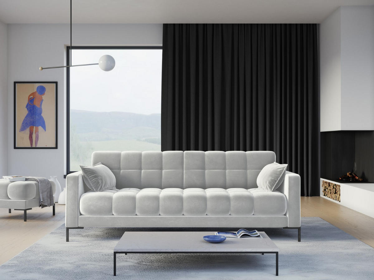 SOFA Mamaia aus Samt silber 4 Sitzplätze - Silberfarben, Textil (92/75/217cm) - Micadoni
