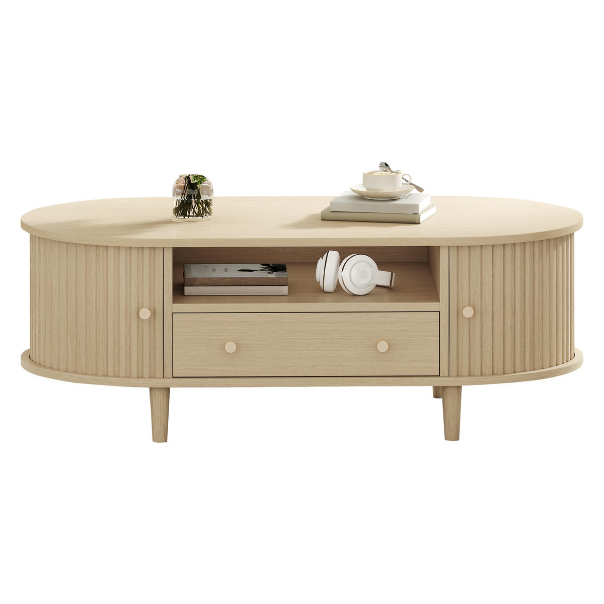 COUCHTISCH 100/50/36 cm holzfarben aus MDF mit Schublade und Rolltür - Eichefarben, Holzwerkstoff (100/50/36cm) - OKWISH