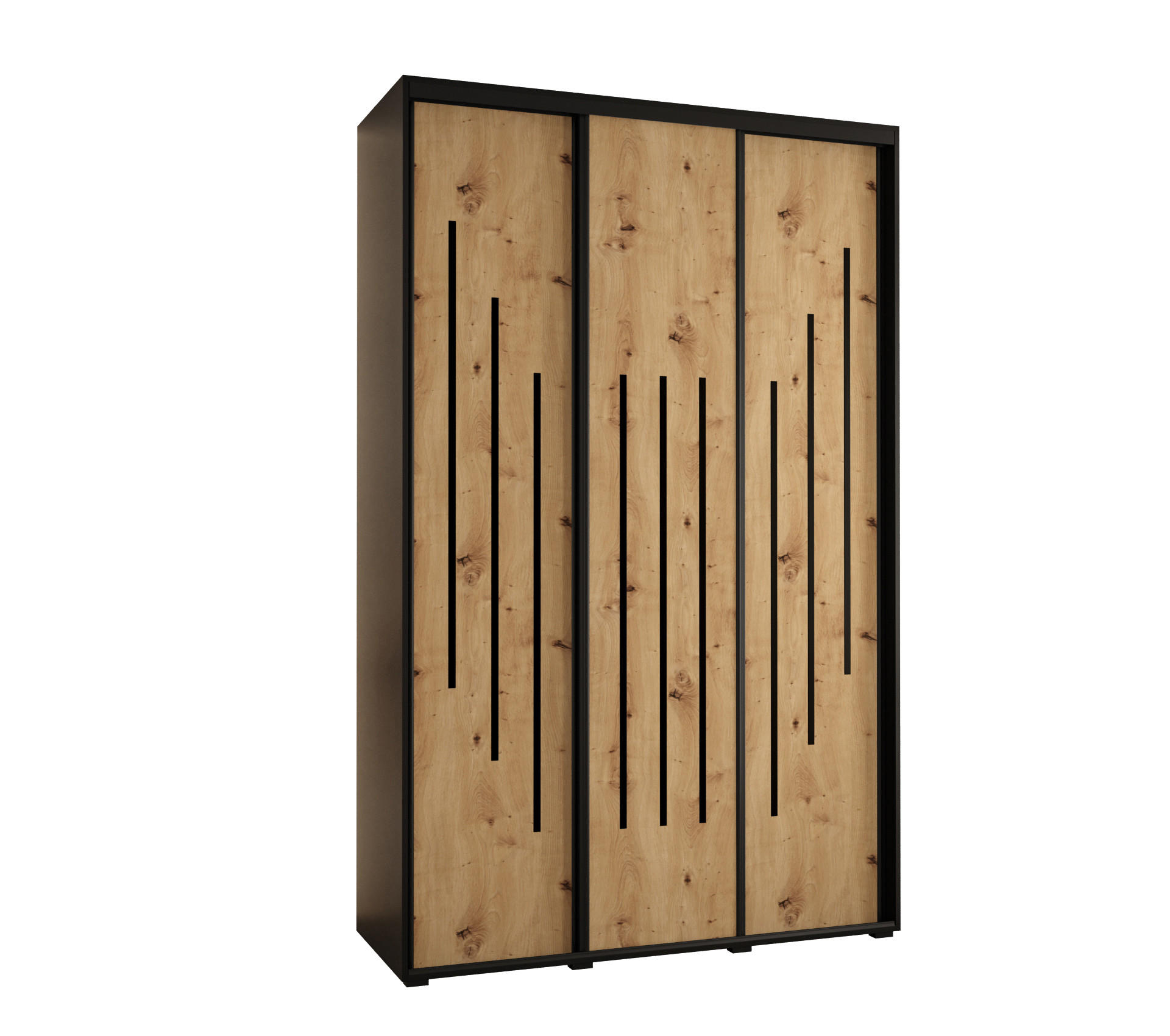 SCHWEBETÜRENSCHRANK 235,2/160/60 3-türig - Schwarz/Eiche Artisan, Holz/Metall (160/235/60cm) - Abiks Möbel