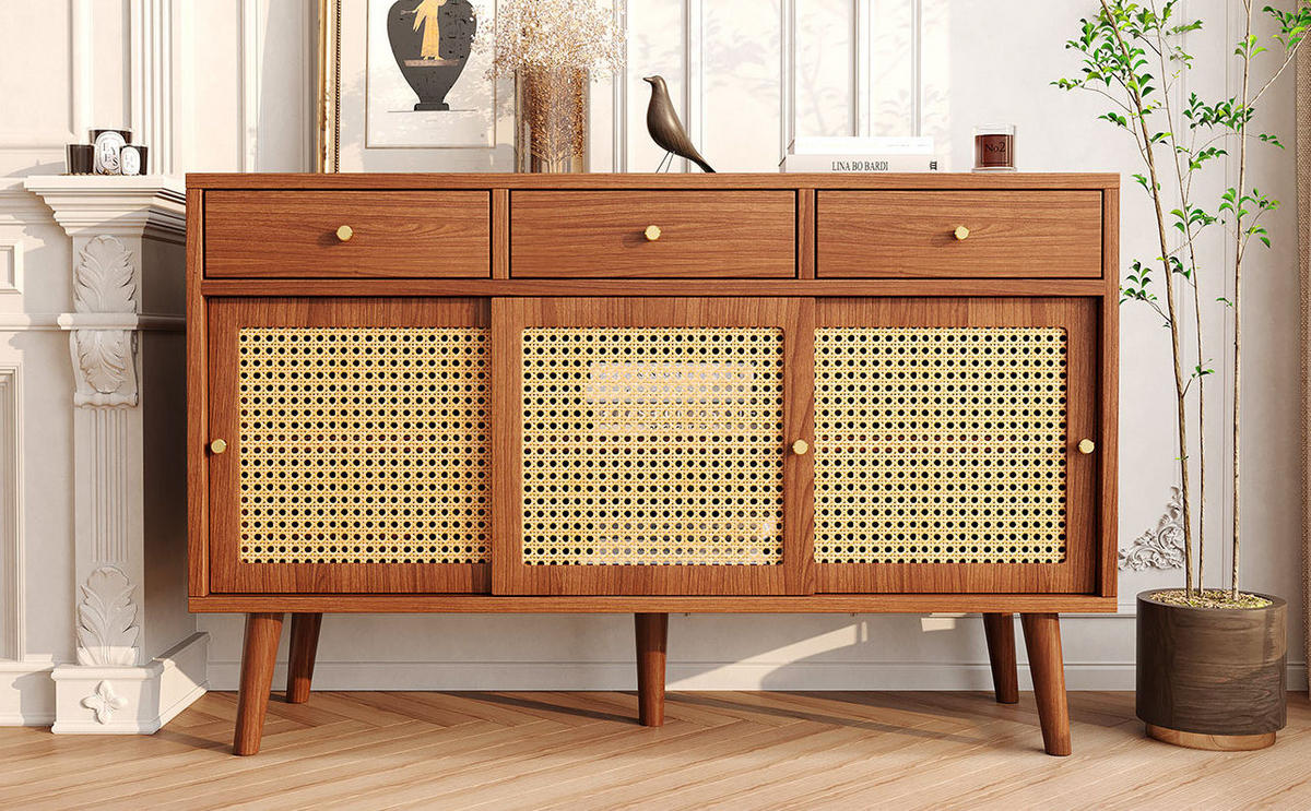 SIDEBOARD mit 3 Schubladen und 3 Türen 120 x 40 x 78 cm Walnut - Dunkelbraun, Holzwerkstoff (120/78/40cm) - Meubliv
