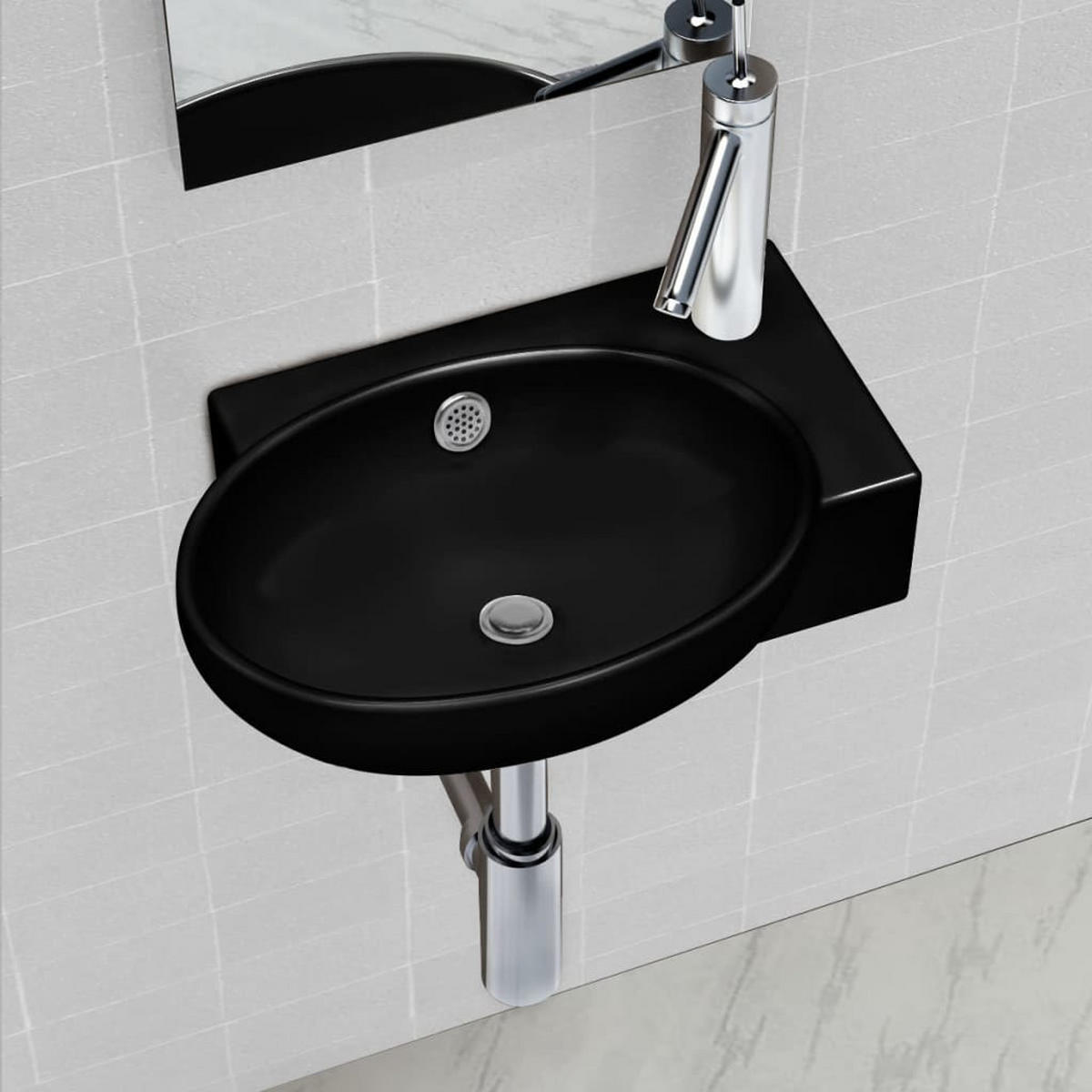 WASCHBECKEN Keramik Mit Hahn/Überlaufloch Schwarz Rund - Schwarz, Keramik (28/12.5/41cm) - vidaXL