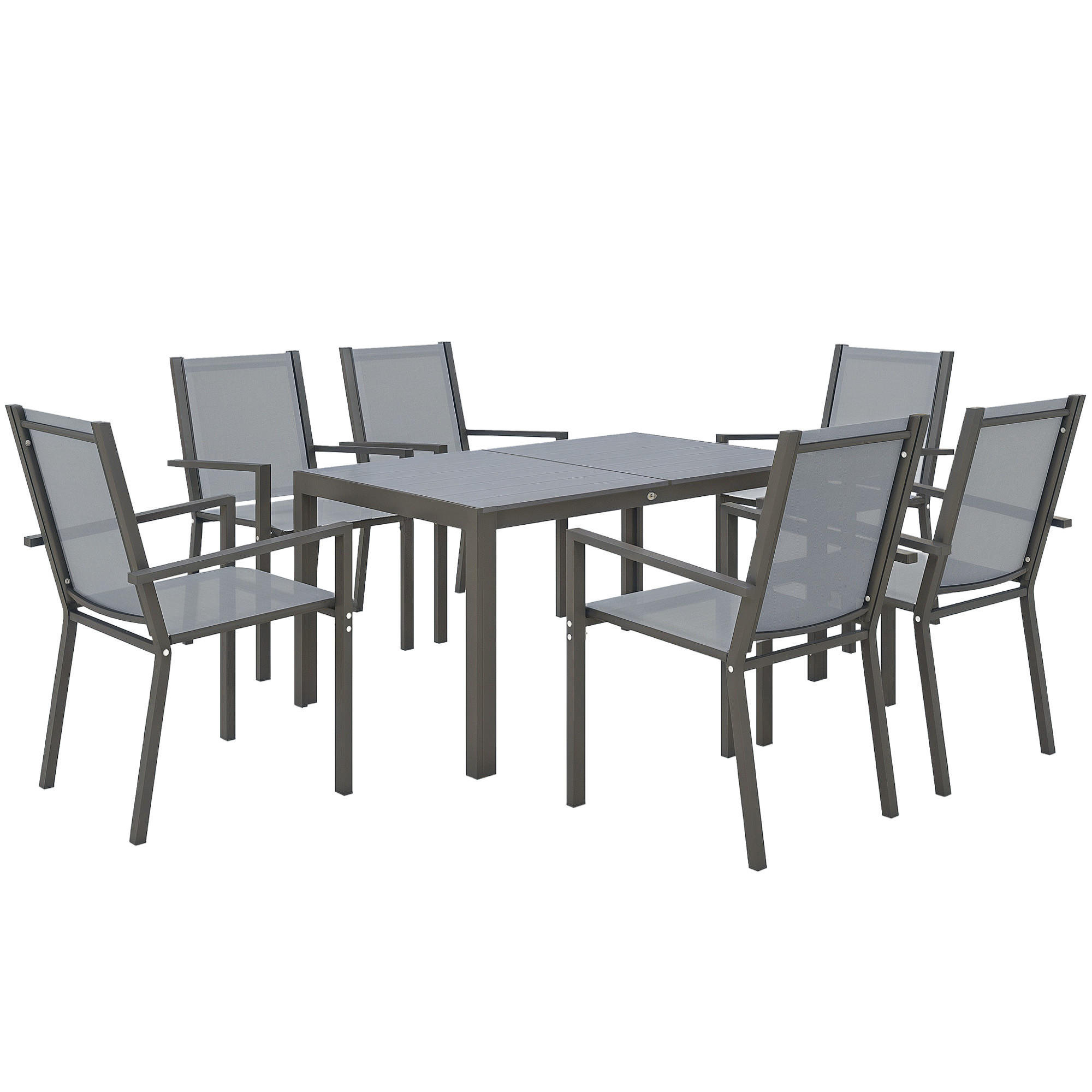 GARTEN-ESSGRUPPE,STAHLGESTELL stapelbare Stühle für 6 Personen,grau - Grau, Metall - Vallsero