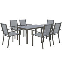GARTENTISCHGRUPPE DE-18096 7-teilig, Tisch mit Kunstholz Grau - Dunkelgrau, Metall - ComfortXL